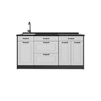 KÜCHENBLOCK R-Line, Weiß Landhaus/Anthrazit, 160 cm Arbeitsplatte Anthrazit - Anthrazit/Weiß, Holzwerkstoff (160/81.6/60cm) - Vicco