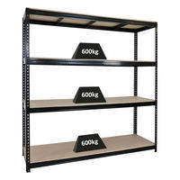 SCHWERLASTREGAL Bison 200x200x60 cm 4 Spanplatten-Ebenen 16mm Fachlast 600 kg Schwarz - Schwarz, Metall (200/200/60cm) - PROREGAL