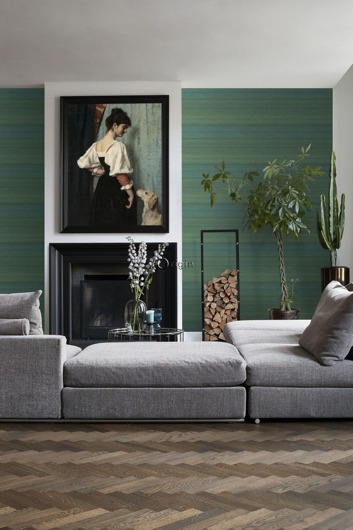 TAPETE Gewebeoptik mit Farbverlauf 53 cm x 10.05 m - Grün, Papier (53/1000cm) - Origin Wallcoverings