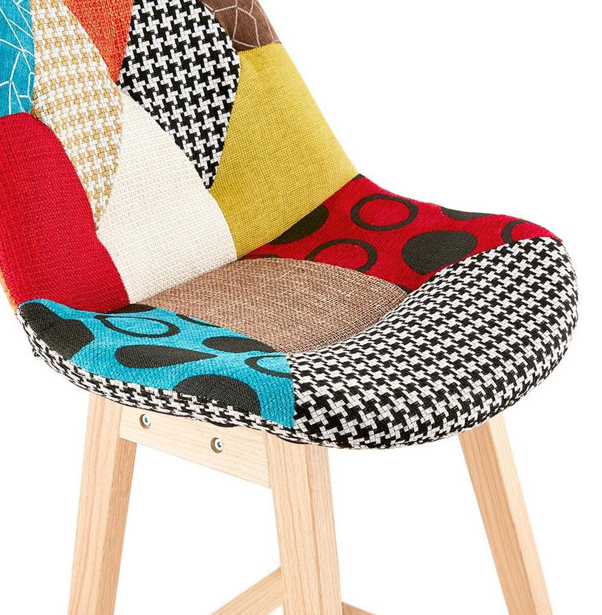 BARHOCKER – Patchwork Bunt, Eiche, hohe Lehne, 65 cm, TRIXA - Beige/Multicolor, Eichenholz/Holz (49/104/56cm) - KADIMA DESIGN