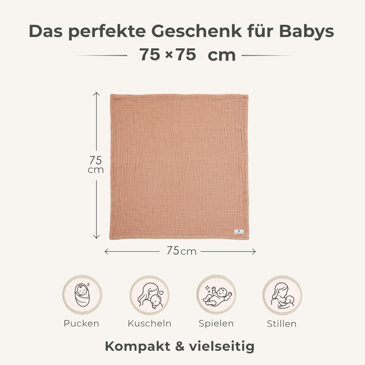 MUSSELINDECKE Babydecke Stilltuch Einschlagdecke Säuglingsdecke Mulltuch ab Geburt - Cappuccino, Textil (80/80cm) - nordic coast company