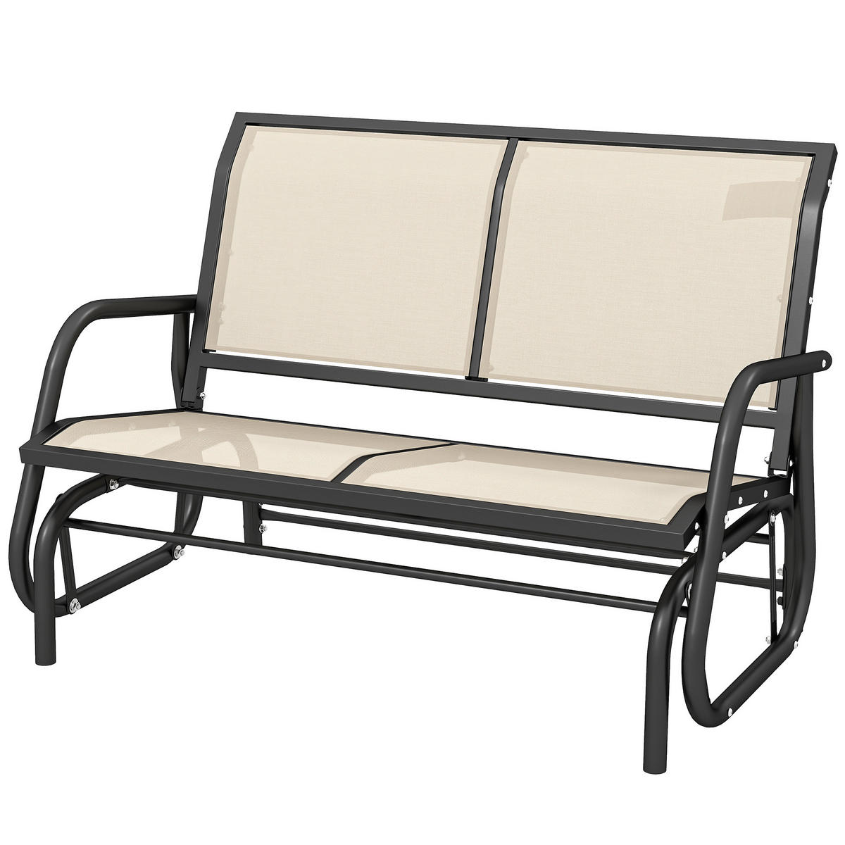 2-SITZER SCHAUKELBANK DE-07005 mit Schaukelmechanismus, Netzstoff Schwarz/Beige - Beige, Textil/Metall (120/85/70cm) - ComfortXL