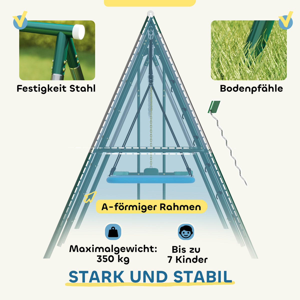 BABYSCHAUKEL Stahl Oxford-Gewebe Grün - Dunkelgrün, Metall (175/440cm) - AIYAPLAY