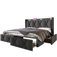 POLSTERBETT aus Leinen 140x200 cm Grau mit 4 Schubladen, Steckdosen, USB-Anschlüssen und Matratze - Grau, Textil (140/200cm) - IVMEU