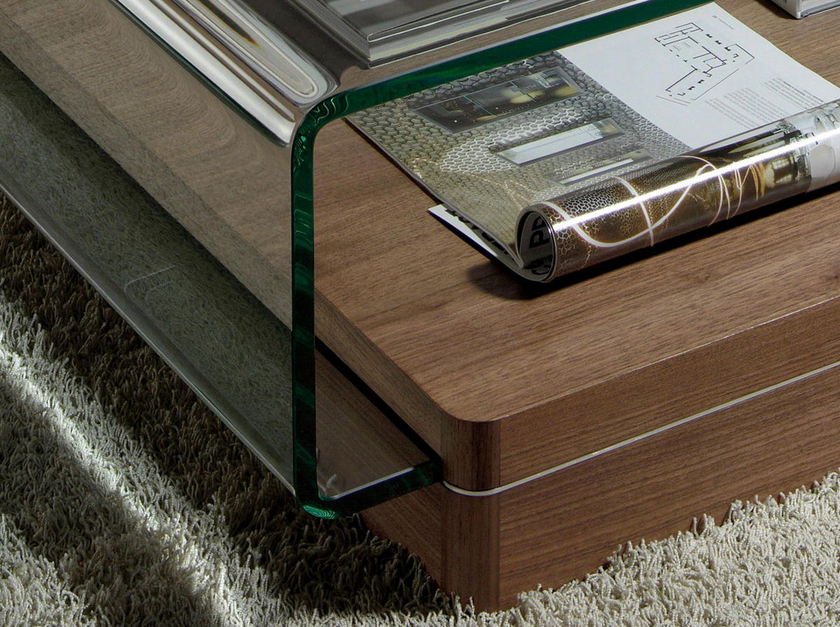 COUCHTISCH Rechteckiger Couchtisch aus gehärtetem Glas und Nussbaumholz 120/70/33 cm - Transparent/Nussbaumfarben, Glas/Holz (70/120/33cm) - ANGEL CERDA