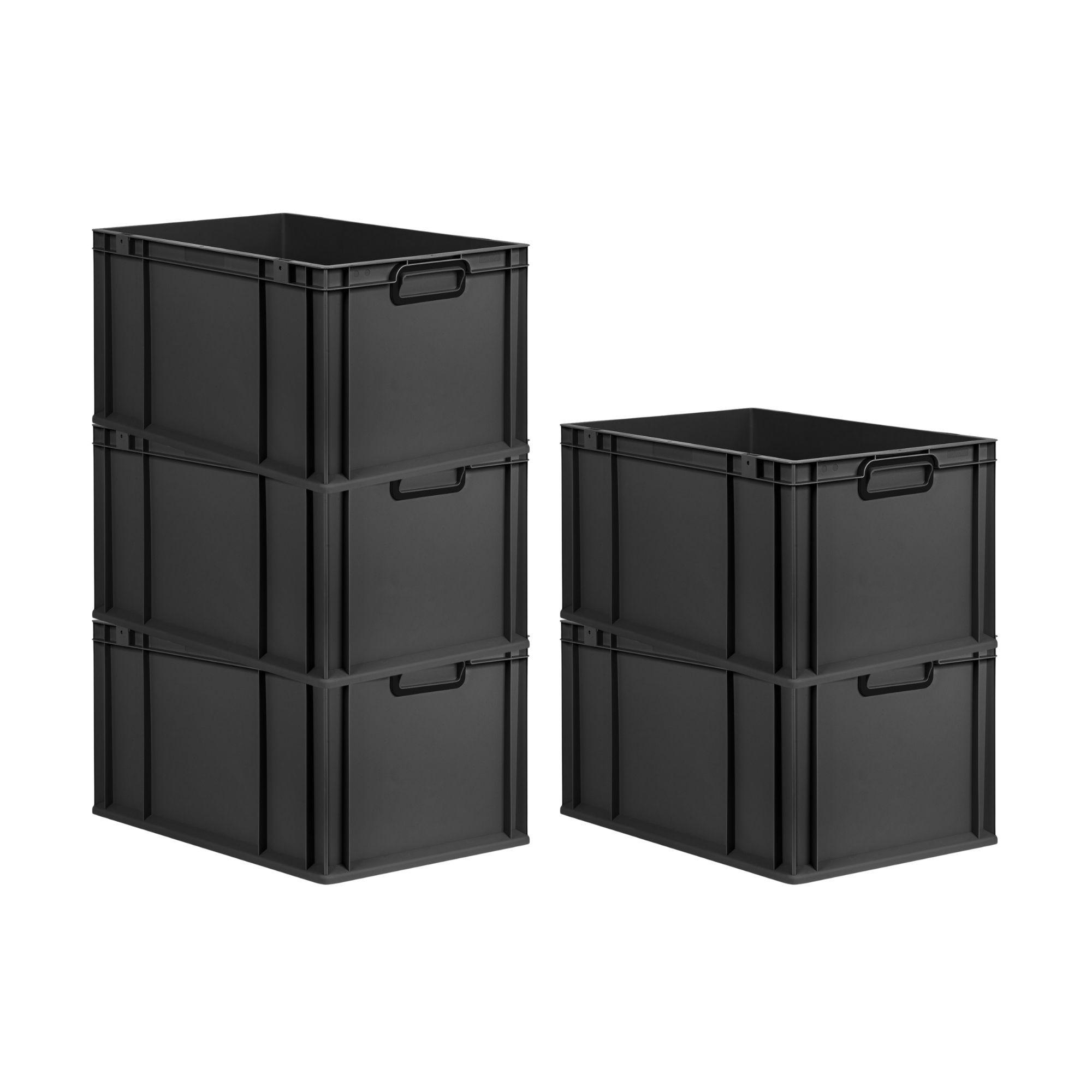EUROBOX 5x NextGen Color 32x40x60 cm 65 Liter Griffe schwarz zu, Schwarz - Anthrazit/Schwarz, Kunststoff (40/32/60cm) - PROREGAL