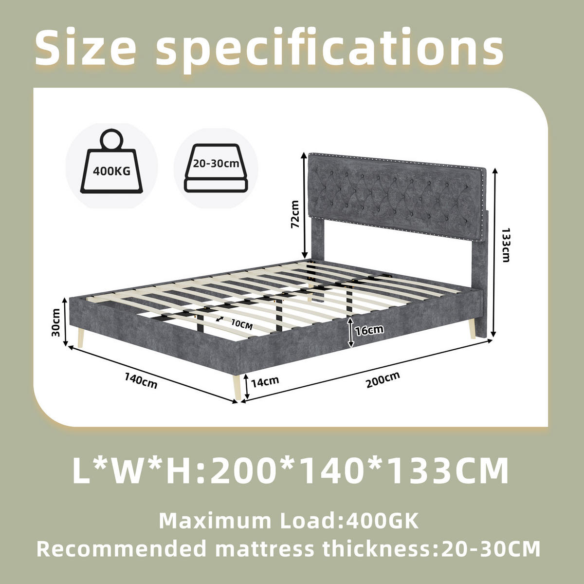 POLSTERBETT aus Samt und Metall 140x200 cm Grau mit Matratze und Stauraum unter dem Bett - Grau, Textil (140/200cm) - IVMEU