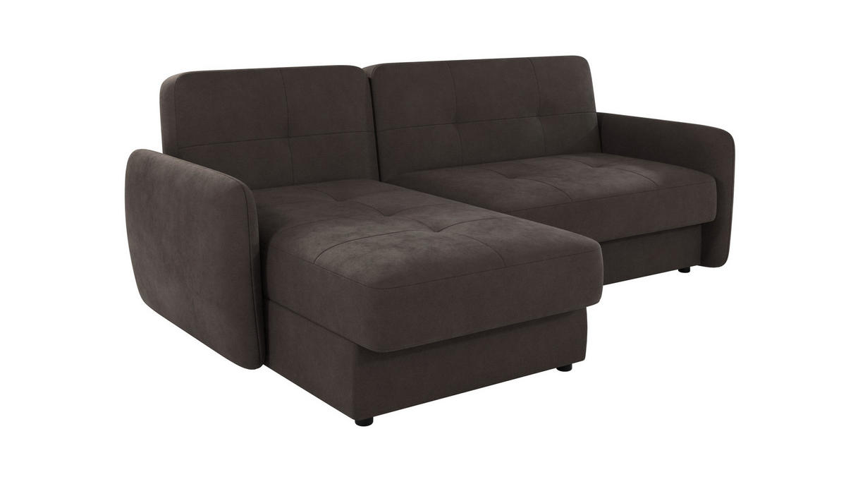 ECKSOFA Lupo Braun - Khaki Mikrofaser - Dunkelbraun/Schwarz, Holz/Kunststoff (232/147cm) - S-Style Möbel