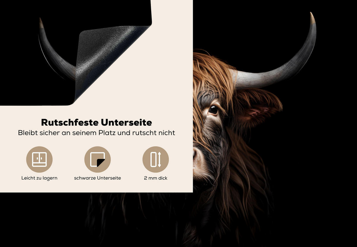 HERDABDECKPLATTE Schottischer Highlander - Porträt - Schwarz - Tier 75x52 cm - Braun, Kunststoff (75/0.2/52cm) - MuchoWow