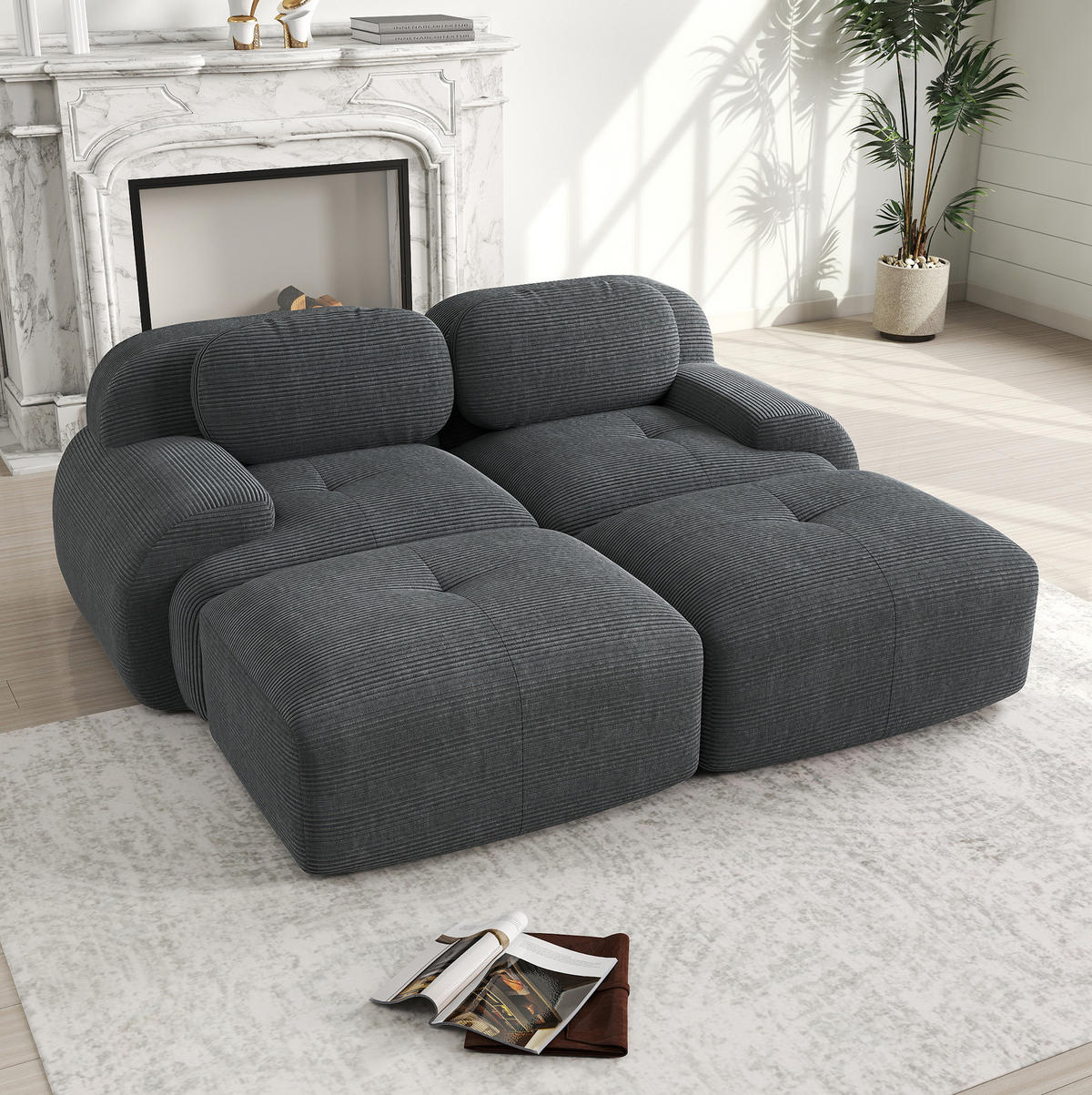 ECKSOFA 208/178/75 cm grau aus Cordstoff modular, rahmenlos und montagefrei - Grau, Textil (178/208cm) - OKWISH