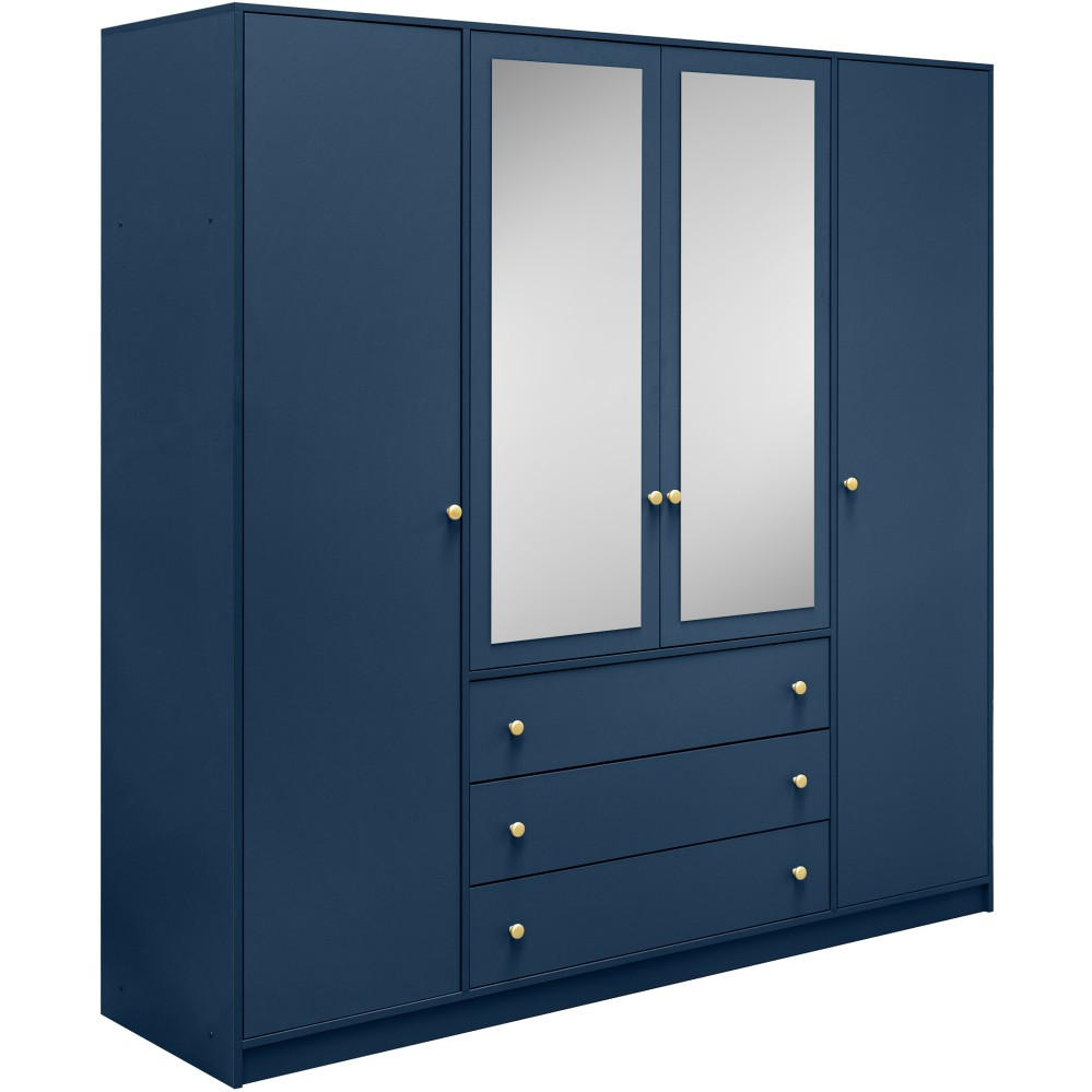 DREHTÜRENSCHRANK Solea Lux mit 4 Türen und 4 Schubladen, Dunkelblau - Goldfarben/Dunkelblau, Holzwerkstoff (196/200/58cm) - Beautysofa