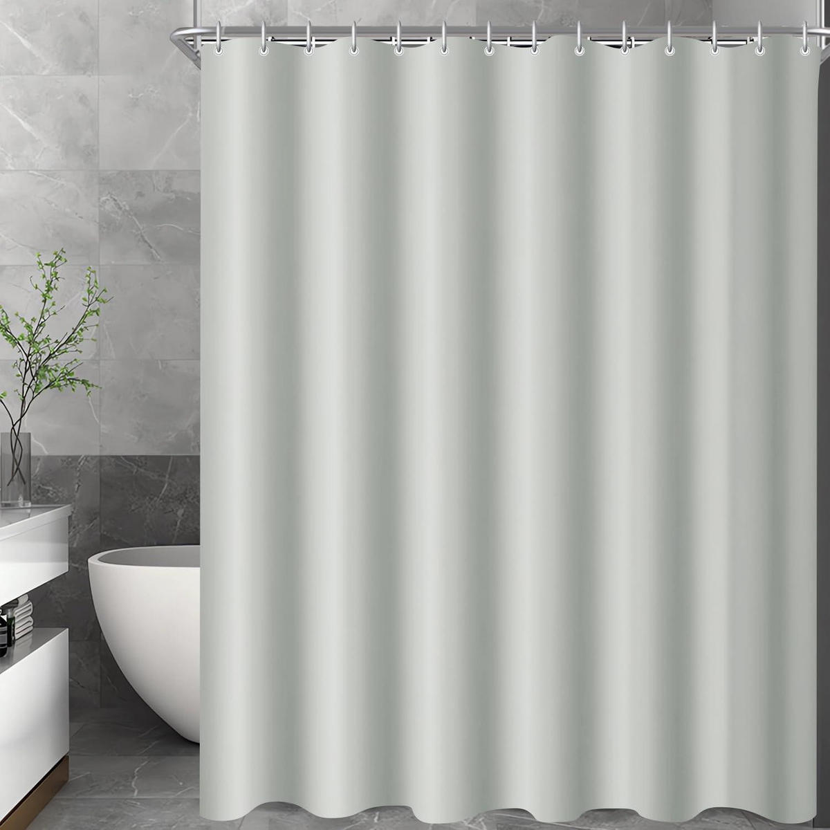DUSCHVORHANG Grau 80 x 180 cm mit beschwertem Saum und 6 Ringen - Grau, Textil (80/180cm)