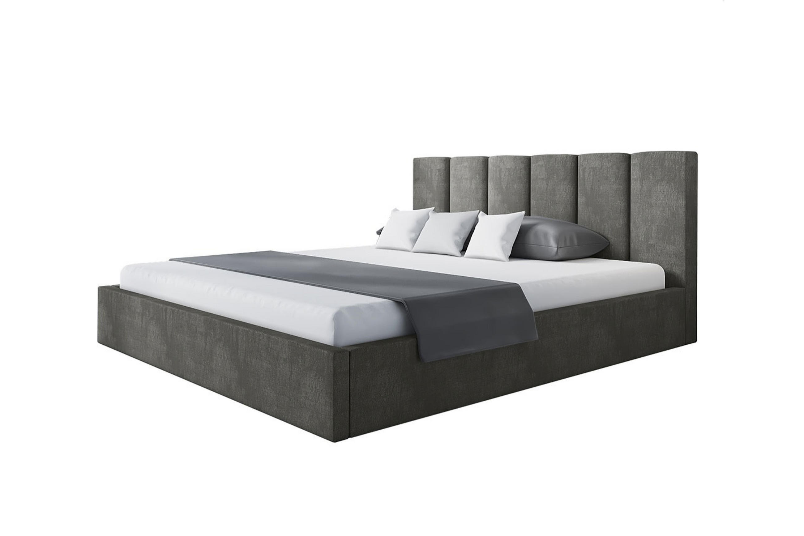 POLSTERBETT TOKIO SLIM, 160 x 200 cm mit Bettkasten und Lattenrost aus Holz, Farbe: Grau, Velourestoff - Grau, Holz/Kunststoff (160/200cm) - Alpi-Möbel