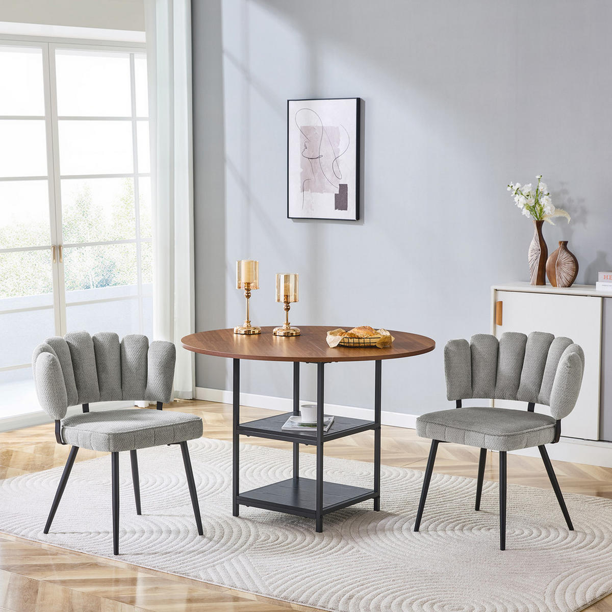 TISCHGRUPPE 3-tlg 107cm mit 2 Grauen Stoffstühlen - Grau, Metall (62.5/49/70cm) - Raelunyi