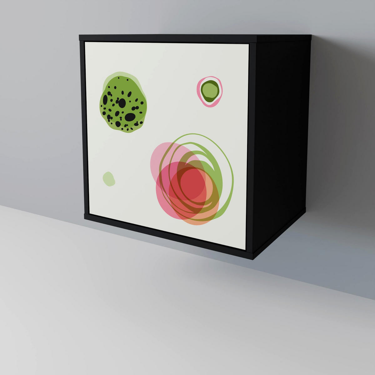 SIDEBOARD COLORFUL COSMOS, Schwarz, 57,5x42x70,5 cm, Schwarze Metall-Sternfüße - Multicolor/Schwarz, Holzwerkstoff/Metall (57.5/70.5/42cm) - SpaceRebels