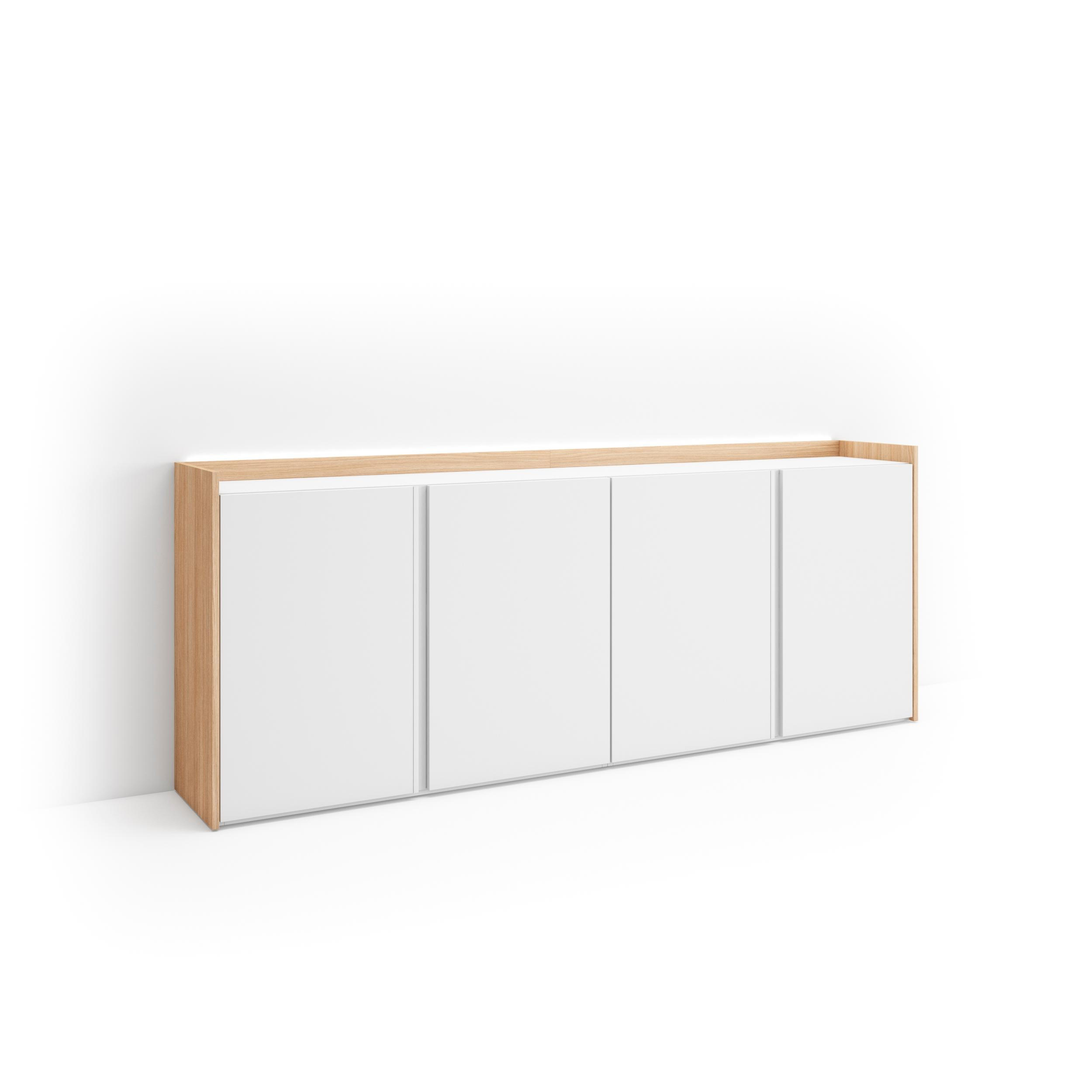 SIDEBOARD, Weiß und Eiche, 207/35/80cm, mit Led - Weiß, Holzwerkstoff (207/80/35cm) - Skraut Home