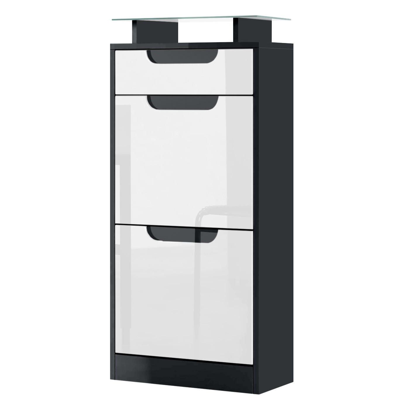 SCHUHSCHRANK Fiesta Weiß Hochglanz / Schwarz Hochglanz - Weiß Hochglanz, Holzwerkstoff (46/104/23cm) - Vladon
