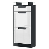 SCHUHSCHRANK Fiesta Weiß Hochglanz / Schwarz Hochglanz - Weiß Hochglanz, Holzwerkstoff (46/104/23cm) - Vladon