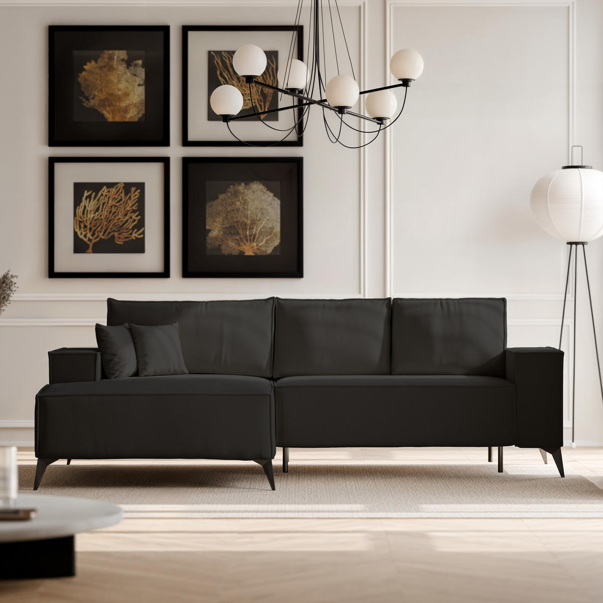 ECKSOFA OTIS Links, mit Schlaffunktion und Bettkasten, Anthrazit - Anthrazit, Textil/Metall (294/185cm) - Idohome