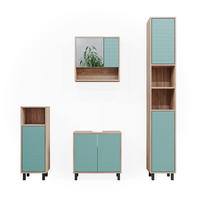 BADMÖBEL-SET Agasta Mintgrün 4 Teile, mit Hochschrank und Kommode - Mintgrün/Sonoma Eiche, Holzwerkstoff (56/57/28cm) - Vicco