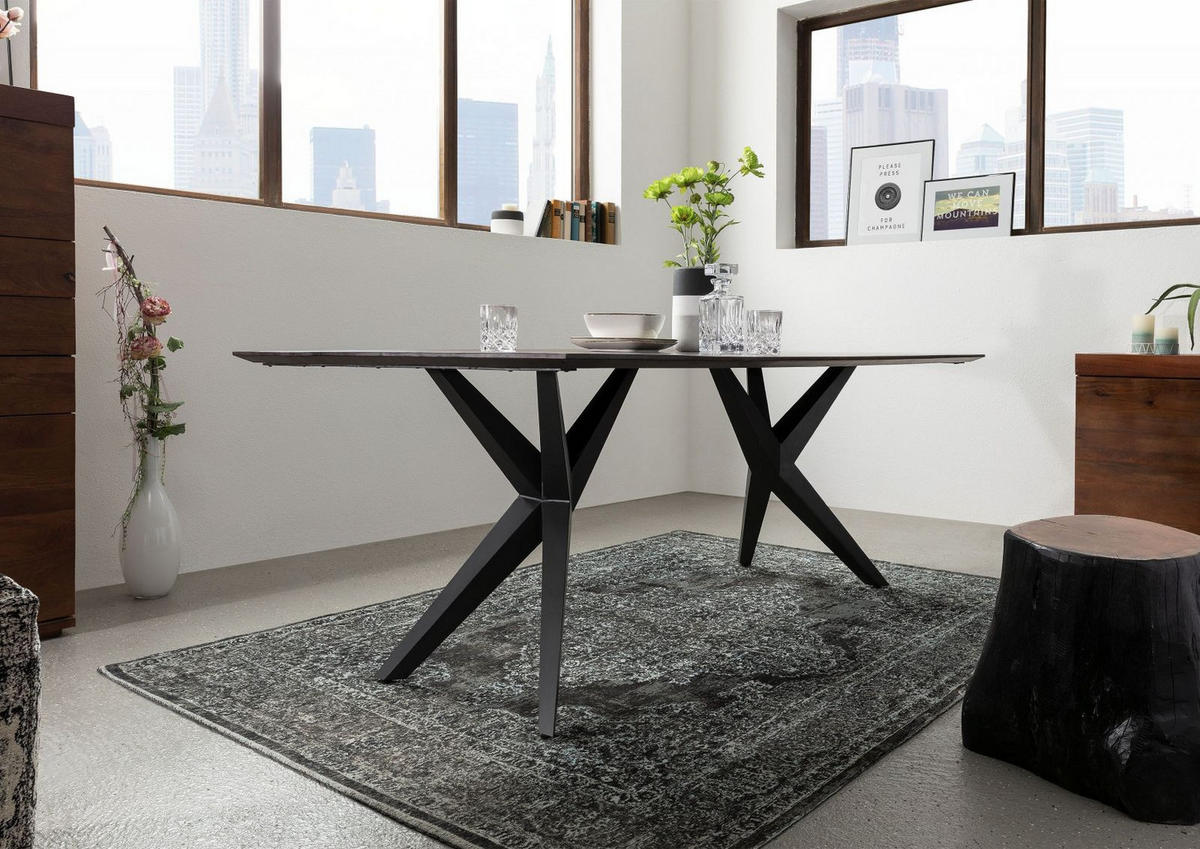 ESSTISCH Akazie 220x100x76 braun lackiert Beine anthrazit matt SWISS EDGE #41 - Braun, Holz (100/220/76cm) - Massivmoebel24