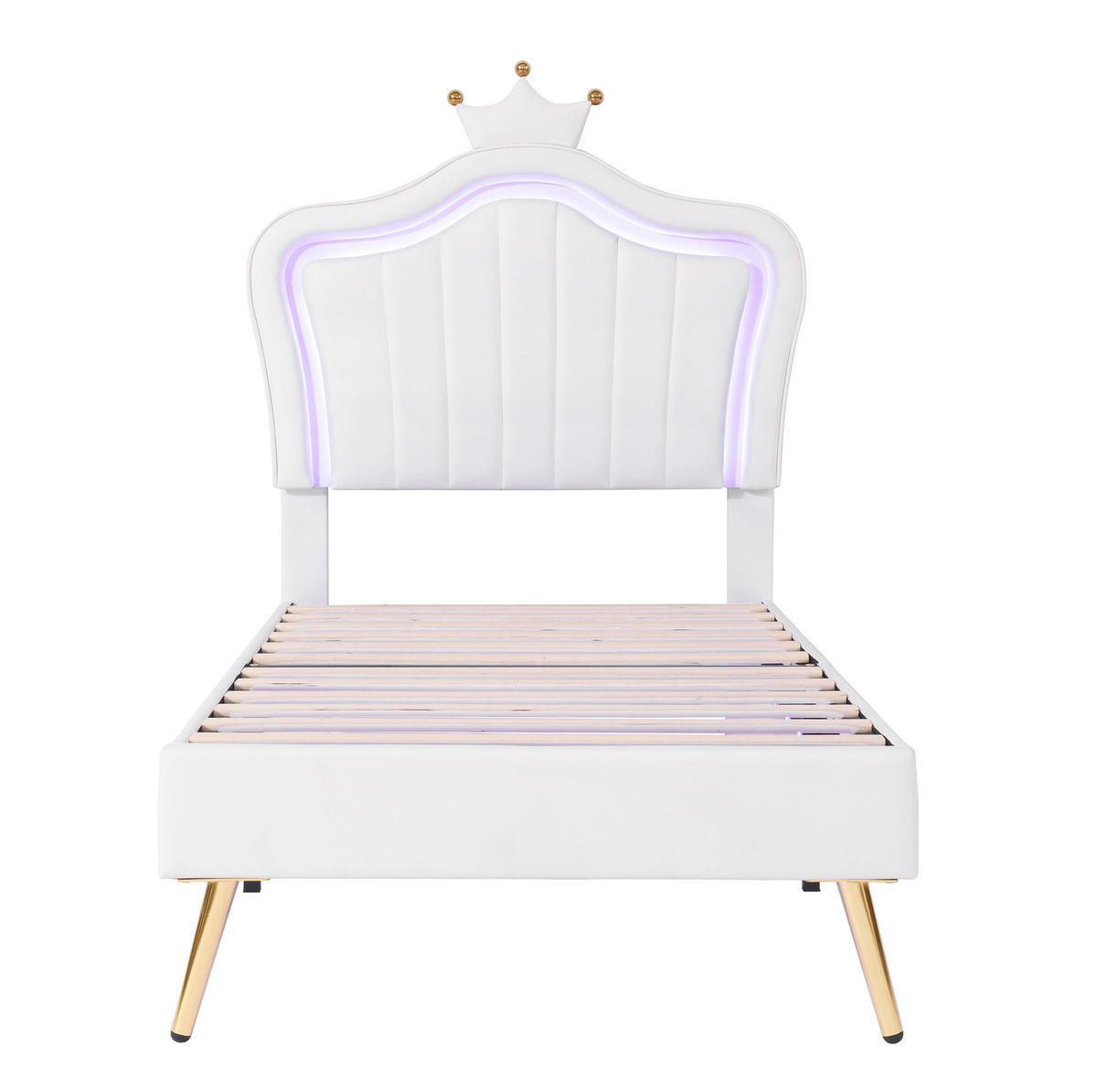 KINDERBETT 90/200 cm mit LED-Beleuchtung, verstellbarem Kopfteil und Muschel-Kronen-Design, Weiß - Weiß, Textil (90/200cm) - Redom