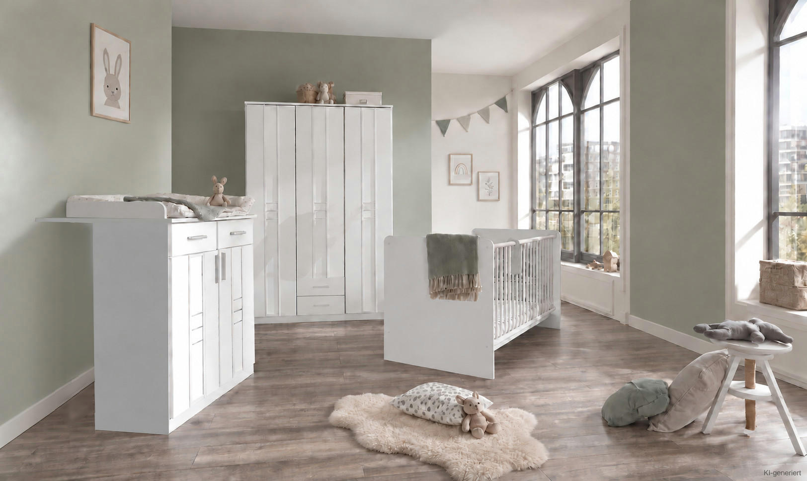 BABYZIMMER Bela Borkum in Landhaus Weiß 4 teilig - Weiß, Holzwerkstoff (120/200/80cm)