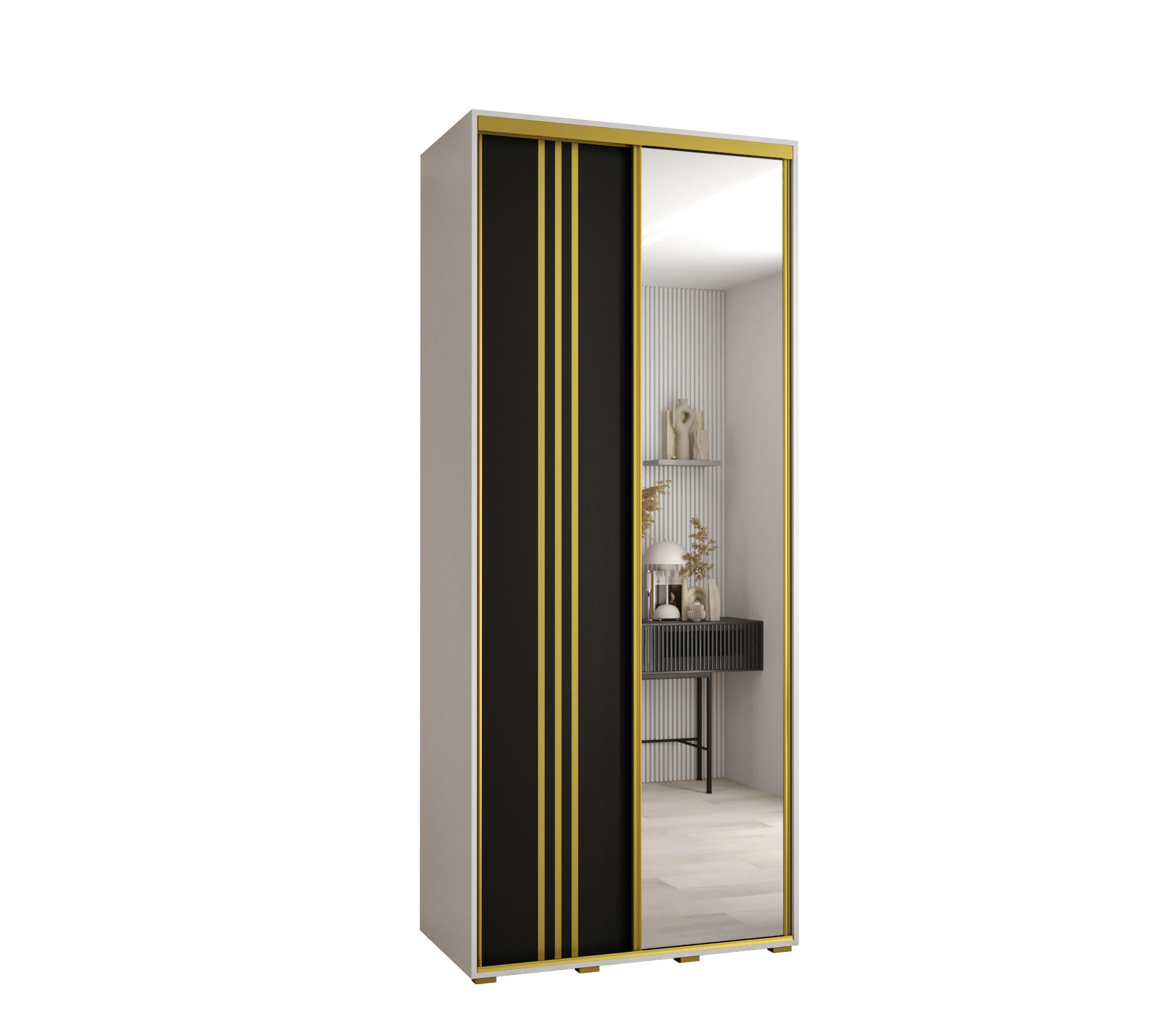 Abiks Möbel Schwebetürenschrank Weiß, Schwarz, Gold 120x235x60 cm