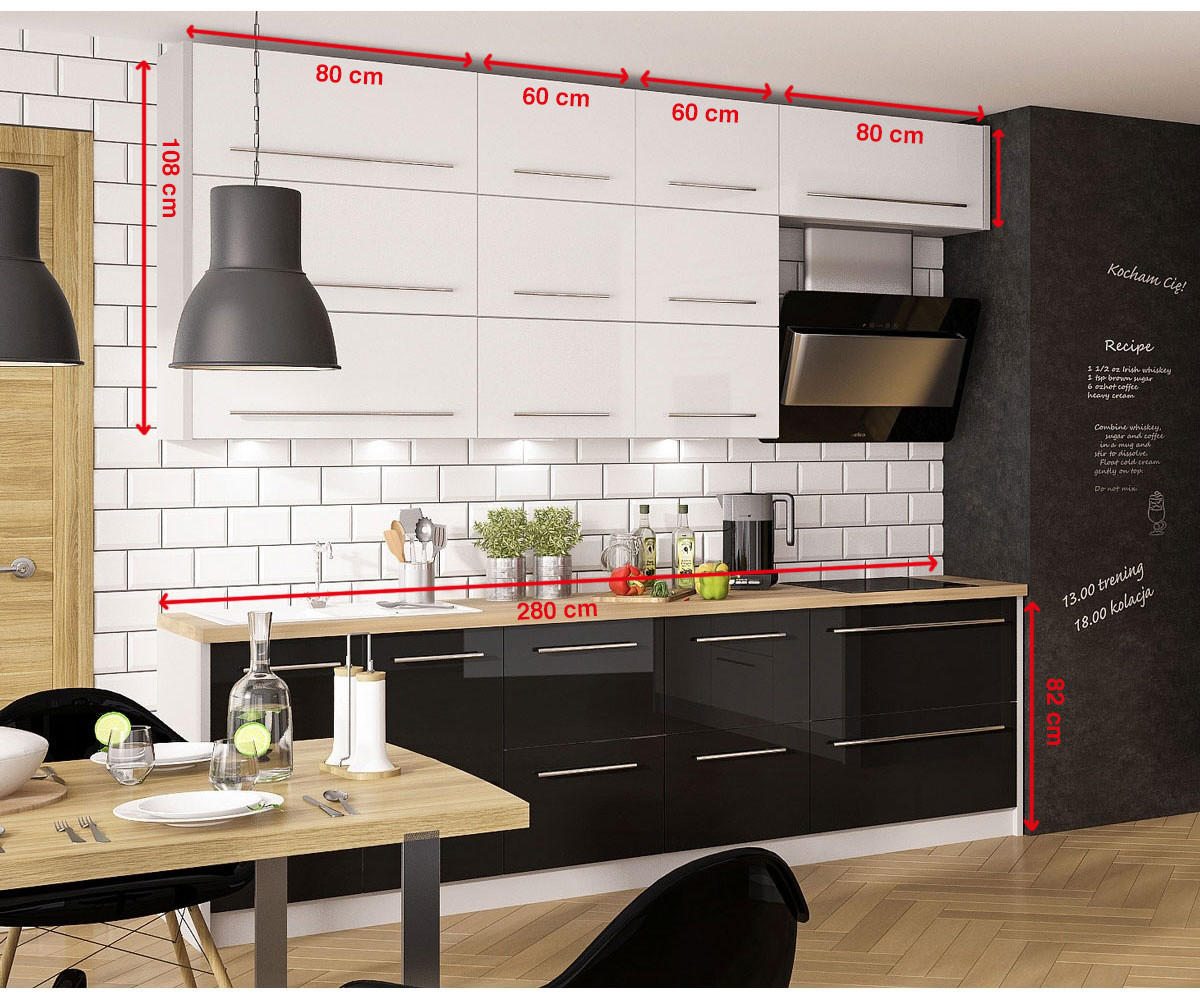 KÜCHENLEERBLOCK Platinium weiß matt / schwarz & weiß Hochglanz 14-teilig - Schwarz/Weiß, Holzwerkstoff/Metall (280/240/60cm) - Feldmann-Wohnen