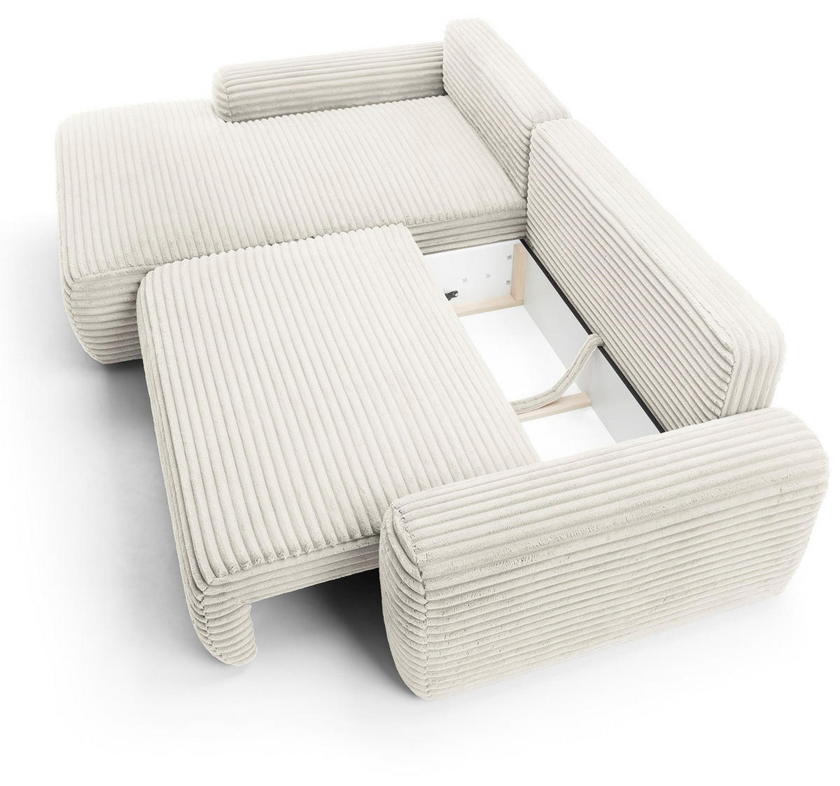 ECKSOFA 260 cm Cantara mit Cordstoff, Bettkasten, Links, Creme - Creme, Holz (264/162cm) - Emporius
