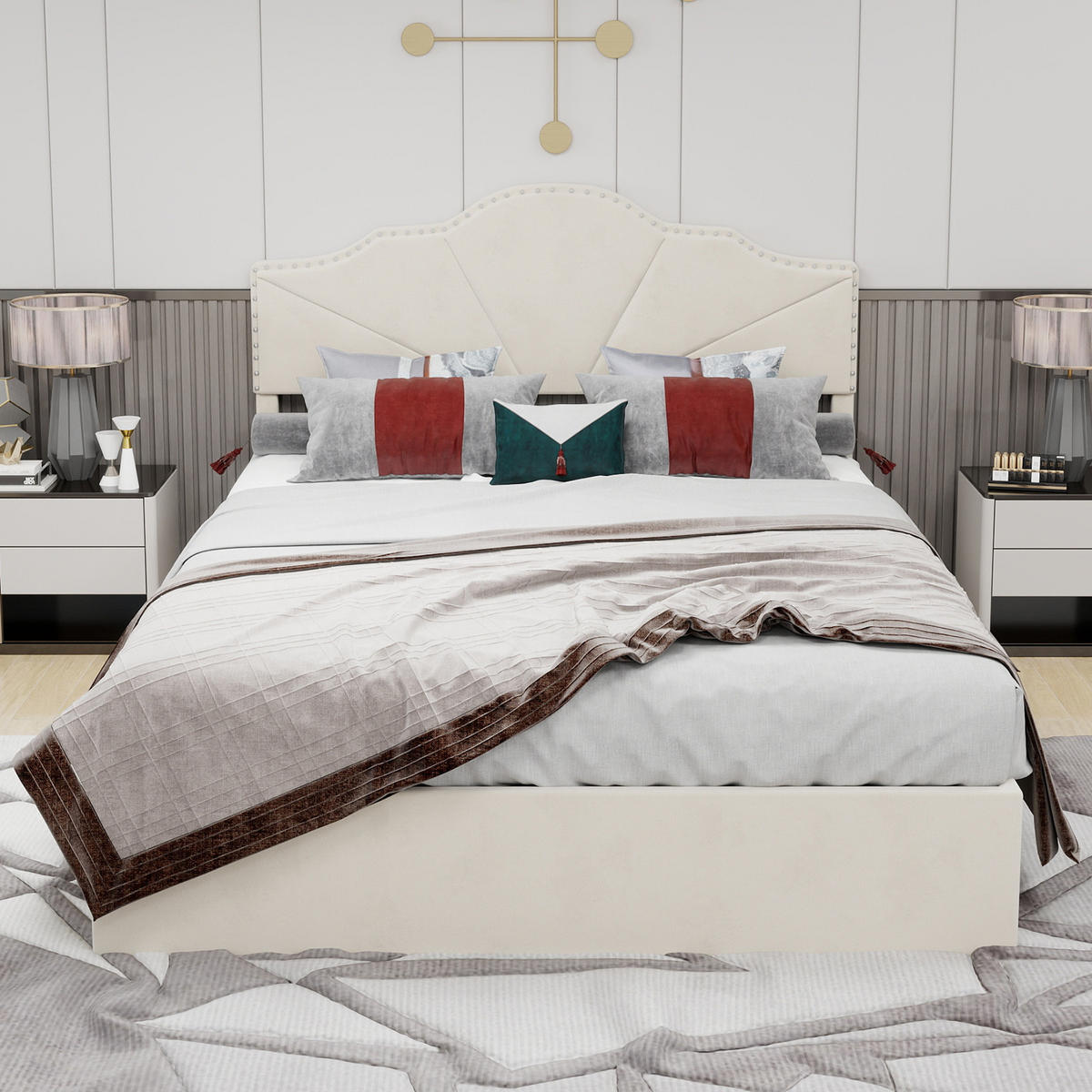 POLSTERBETT 140x200 cm Samt Stauraum hydraulisch beige - Beige, Textil (140/200cm) - Fortuna Lai