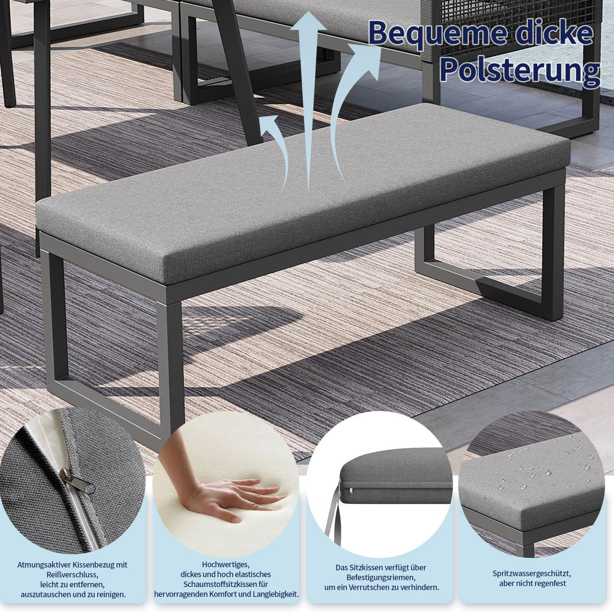 GARTENLOUNGE-SET aus PE-Rattan mit Tisch & waschbaren Kissen, 5-teilig, 121,5/61/77 cm, Grau - Grau, Kunststoff - Redom