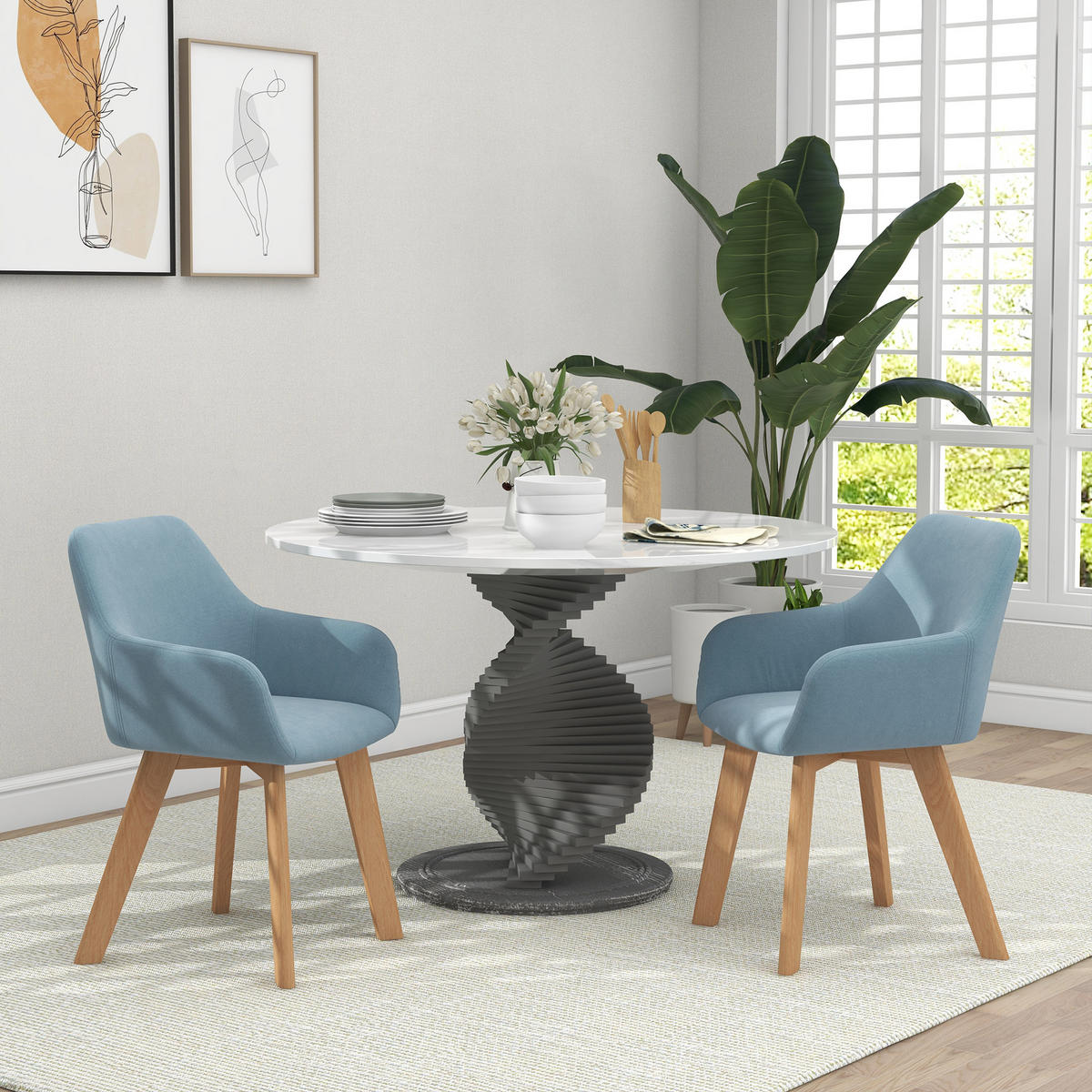 ESSZIMMERSTÜHLE 2er-Set DE-13333 Veloursbezug & Holzfüße Blau - Blau, Holz (57/80/54cm) - ComfortXL