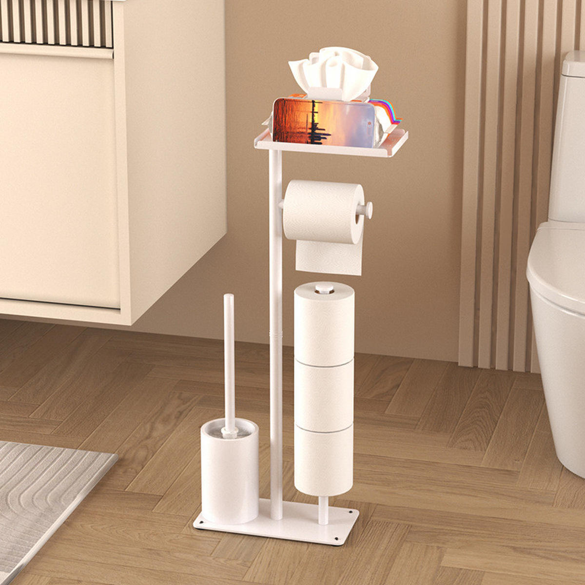 TOILETTENBÜRSTENHALTER – 2-in-1 (Weiß) 24 x 12 x 60 cm - Weiß, Metall (12/60/24cm)