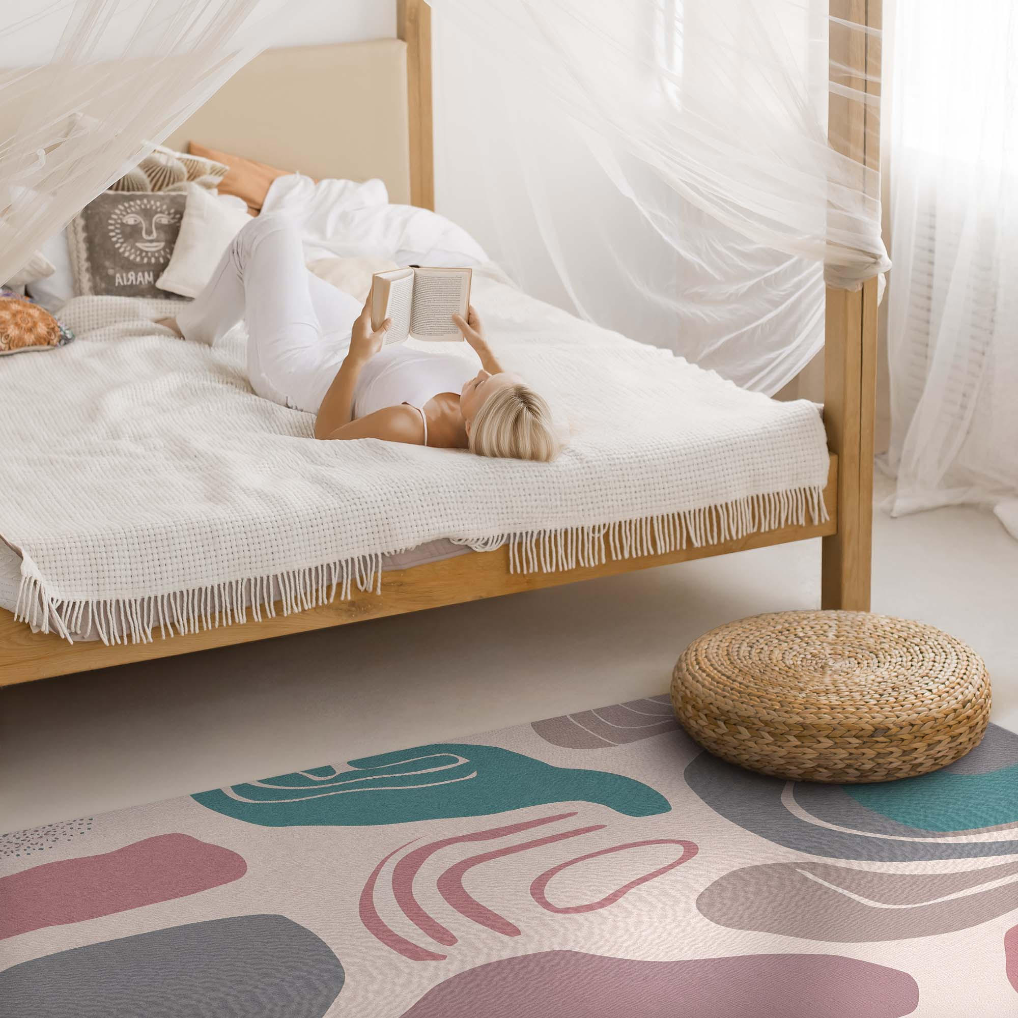 TEPPICH 60x90 cm Abstrakte Boho-Flecken Pastellformen - Türkis, Kunststoff (60/90cm) - Wallfluent