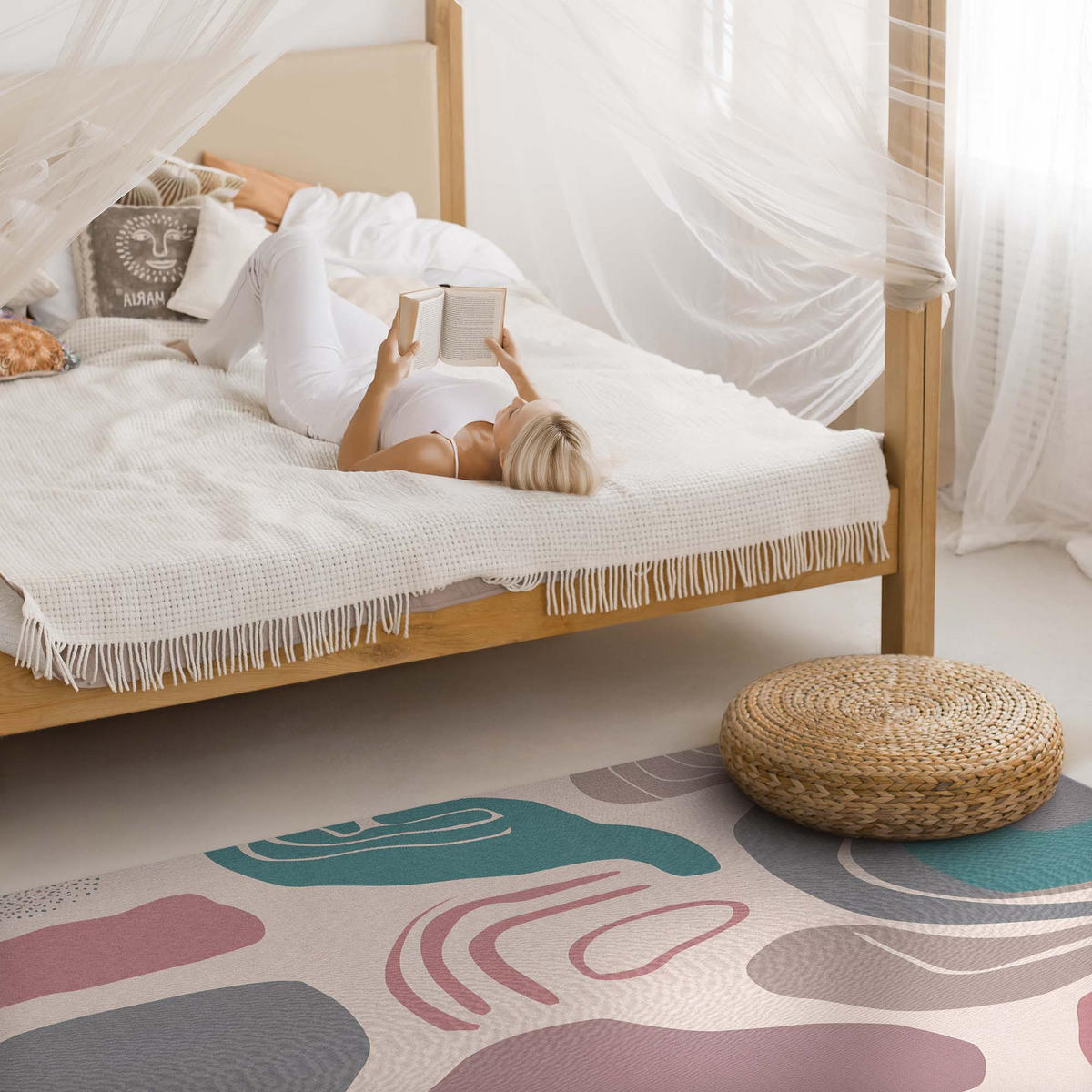 TEPPICH 150x225 cm Abstrakte Boho-Flecken Pastellformen - Sandfarben, Kunststoff (150/225cm) - Wallfluent