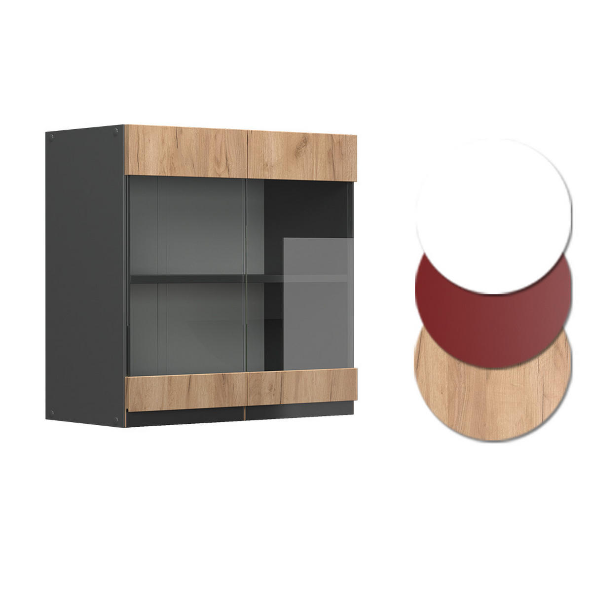 KÜCHENGLASSCHRANK R-Line Goldkraft Eiche 60 cm J-Shape - Honigeiche/Anthrazit, Holzwerkstoff (60/60/31cm) - Vicco
