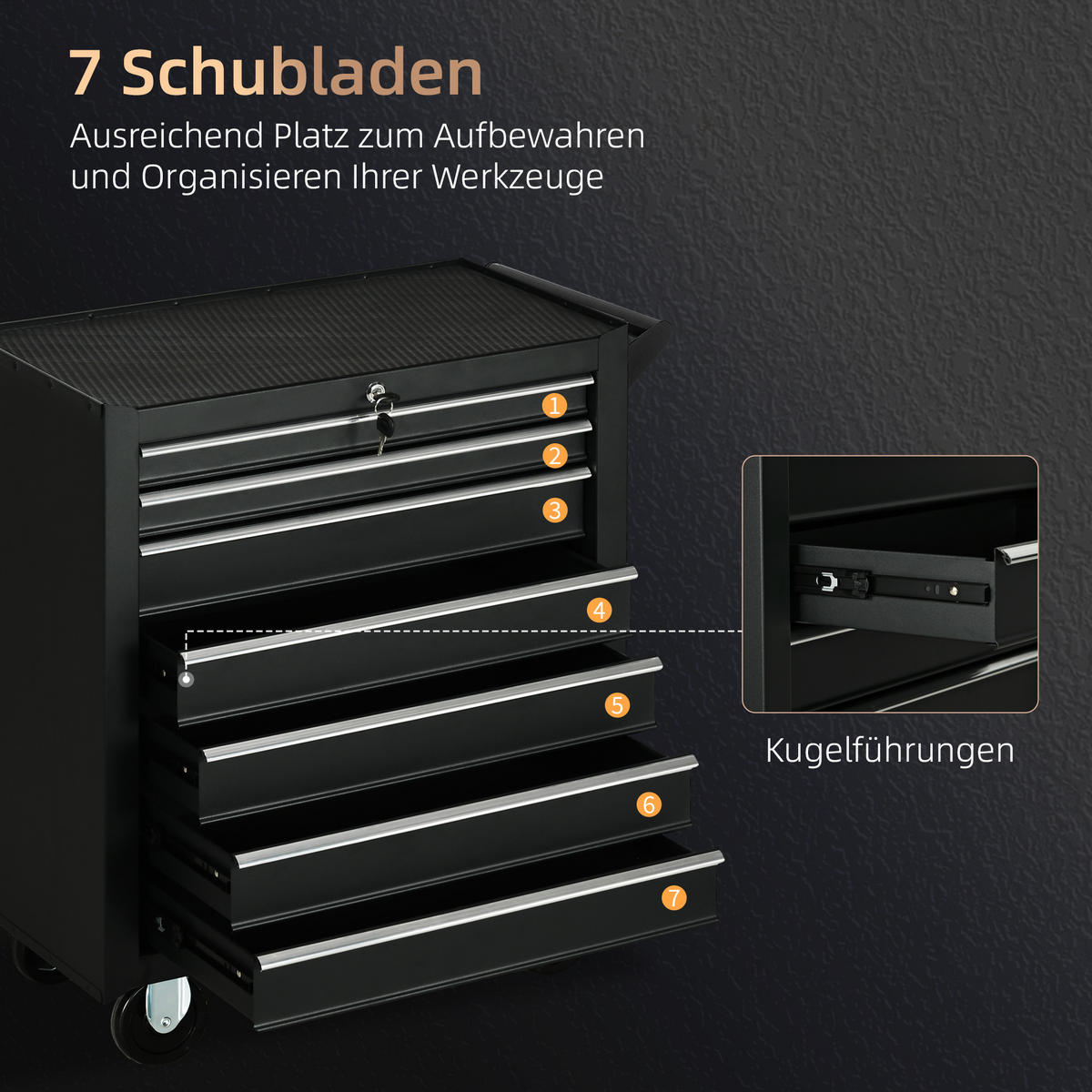 WERKSTATTWAGEN Stahl Schwarz - Schwarz, Metall (33/75/69cm) - DURHAND