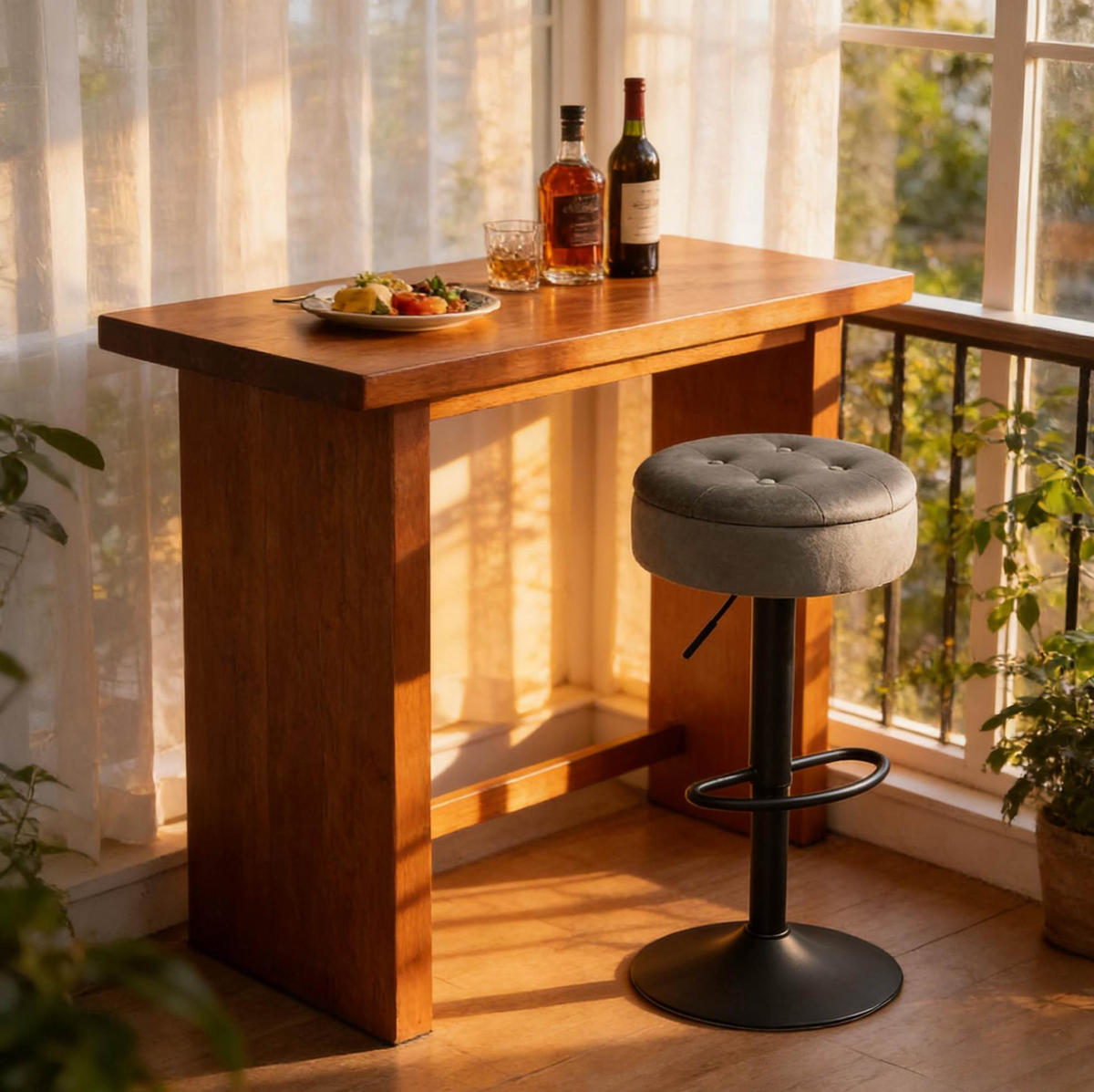 BARHOCKER höhenverstellbar 60,5–79,5 cm mit Stauraum, 360° drehbar, Hellgrau - Hellgrau, Metall (39/79.5/39cm) - MIVRAY