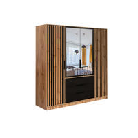 DREHTÜRENSCHRANK GAREN 196/200/57,5 cm 4-türig mit Spiegel Eiche Wotan - Eiche Wotan/Schwarz, Holzwerkstoff (196/200/57.5cm) - MASSENO