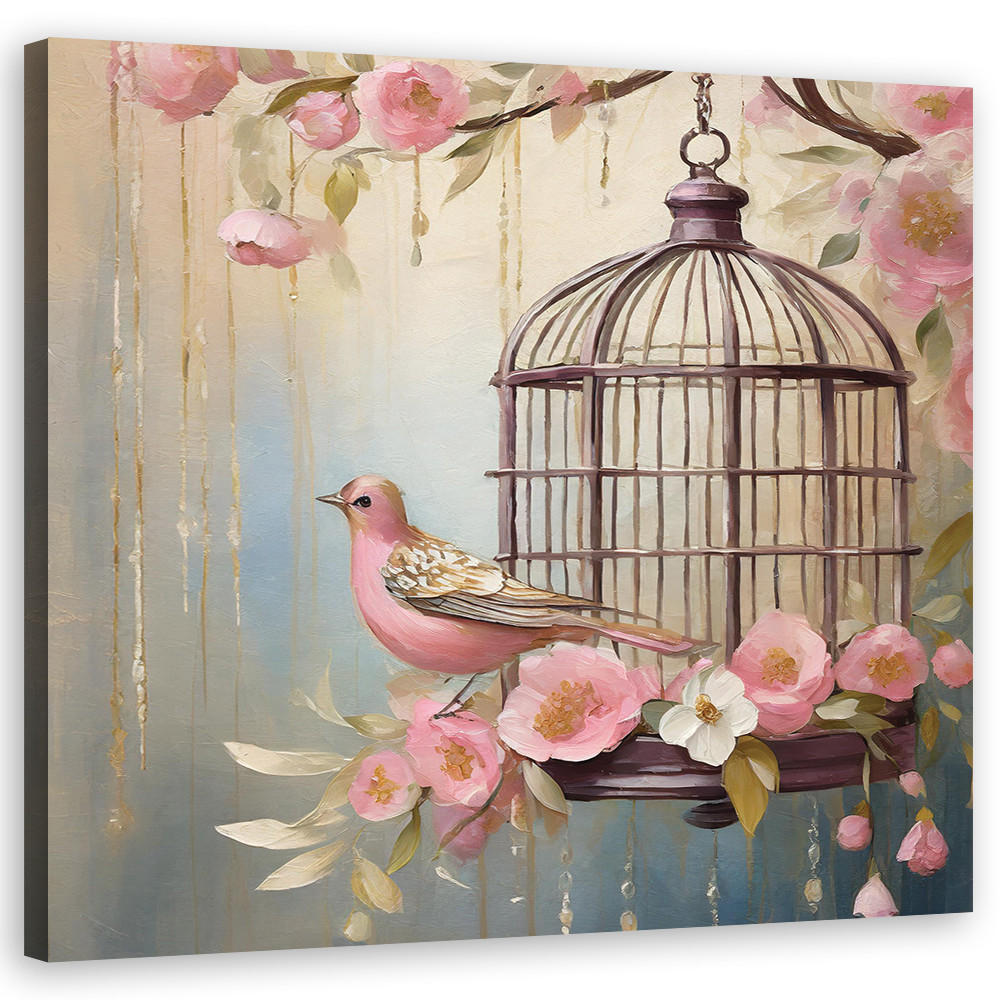 WANDBILD shabby chic vogel - Pink, Textil (50/50cm) - Feeby