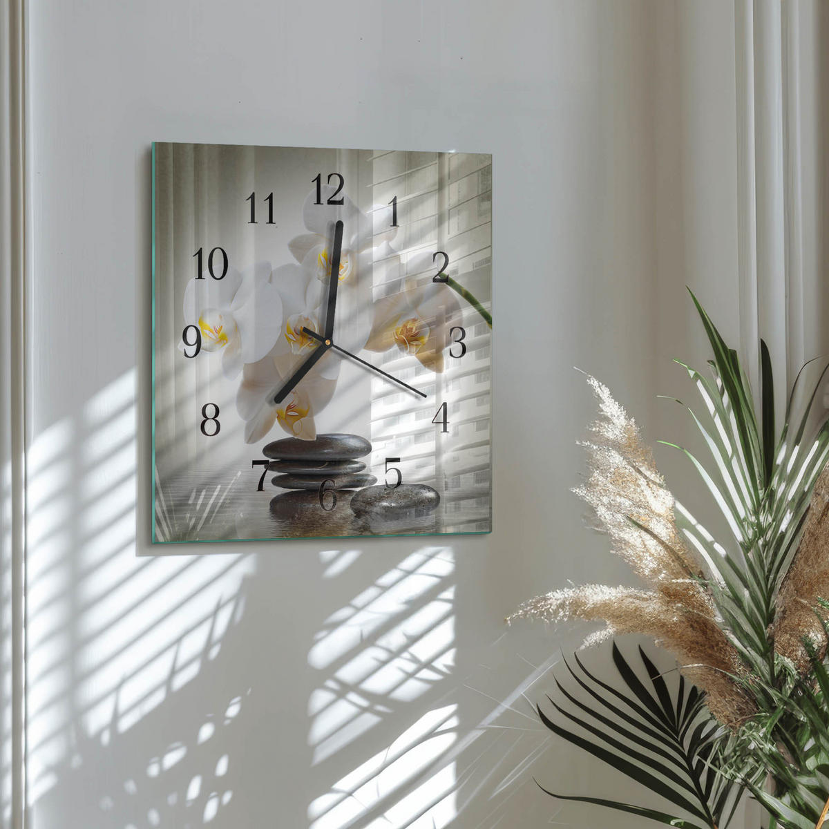 WANDUHR 30x30 cm - Orchidee - Weiß, Glas (30/30/0.4cm) - TULUP