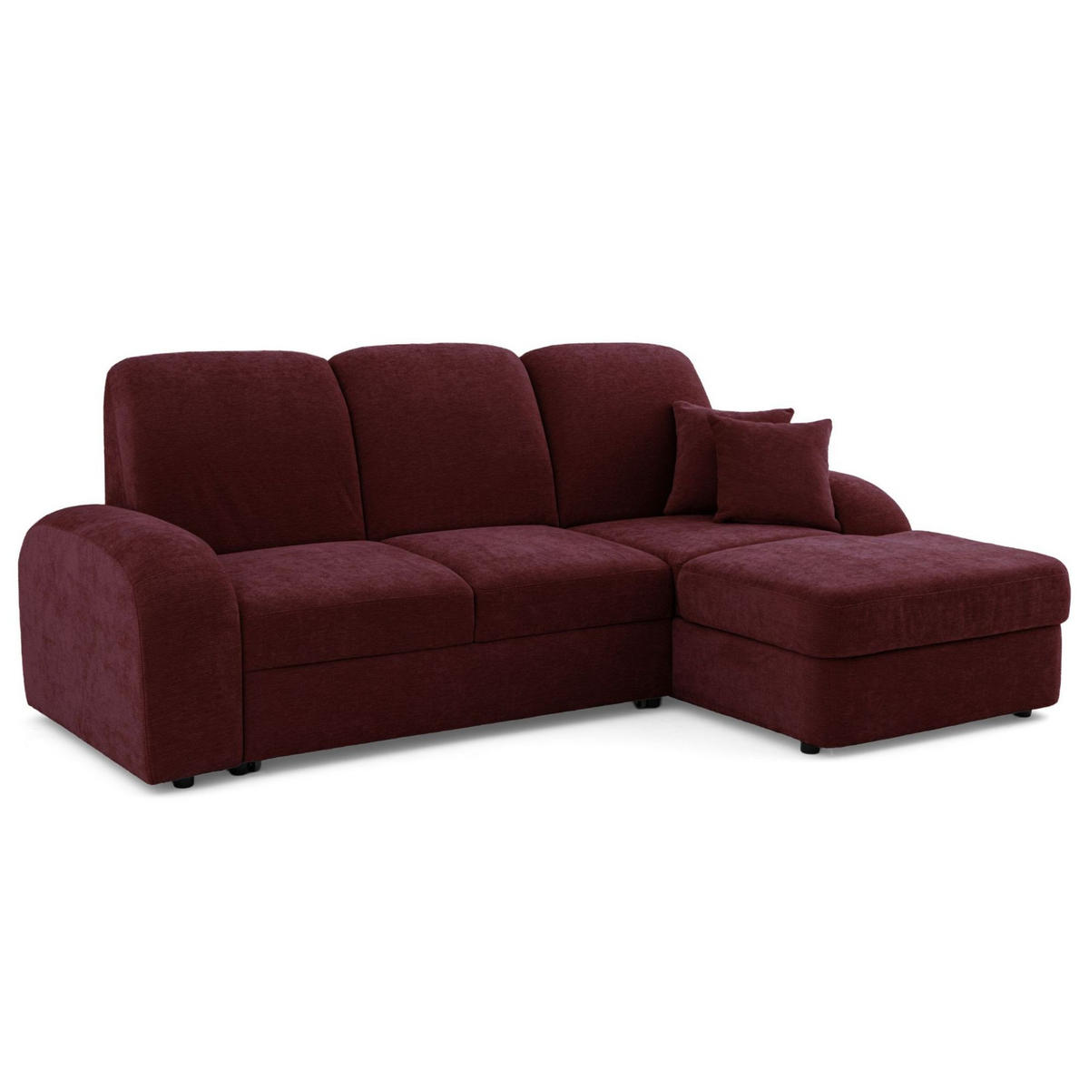 ECKSOFA VIBE S Rechts mit Schlaffunktion 130x202 Chenille Bordeaux - Bordeaux/Schwarz, Holz/Kunststoff (156/255cm) - Muffo