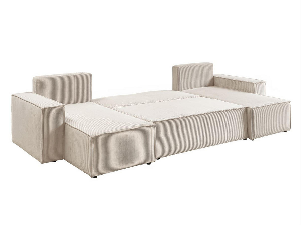 WOHNLANDSCHAFT Gepolstertes CARLO U Cord mit Schlaffunktion und Bettkasten, Poso 100 - Ecru, Textil (315/83/143cm) - Lookway