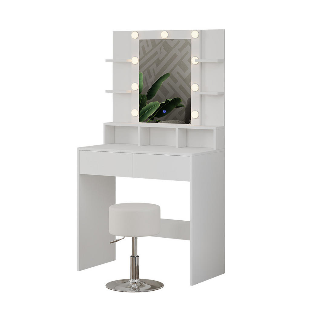 MASĂ DE TOALETĂ Taylor, Alb, 80 cm cu oglindă, iluminare LED și taburet