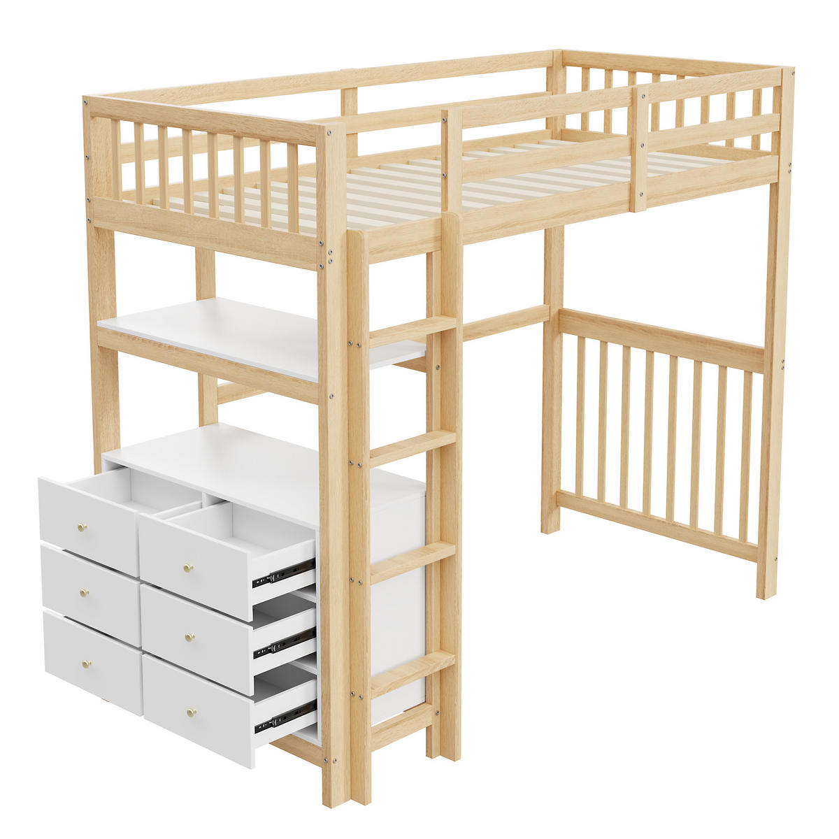 HOCHBETT 90/200 cm mit vertikaler Sicherheitsleiter und Schubladen - Naturfarben, Holz (90/200cm) - OKWISH