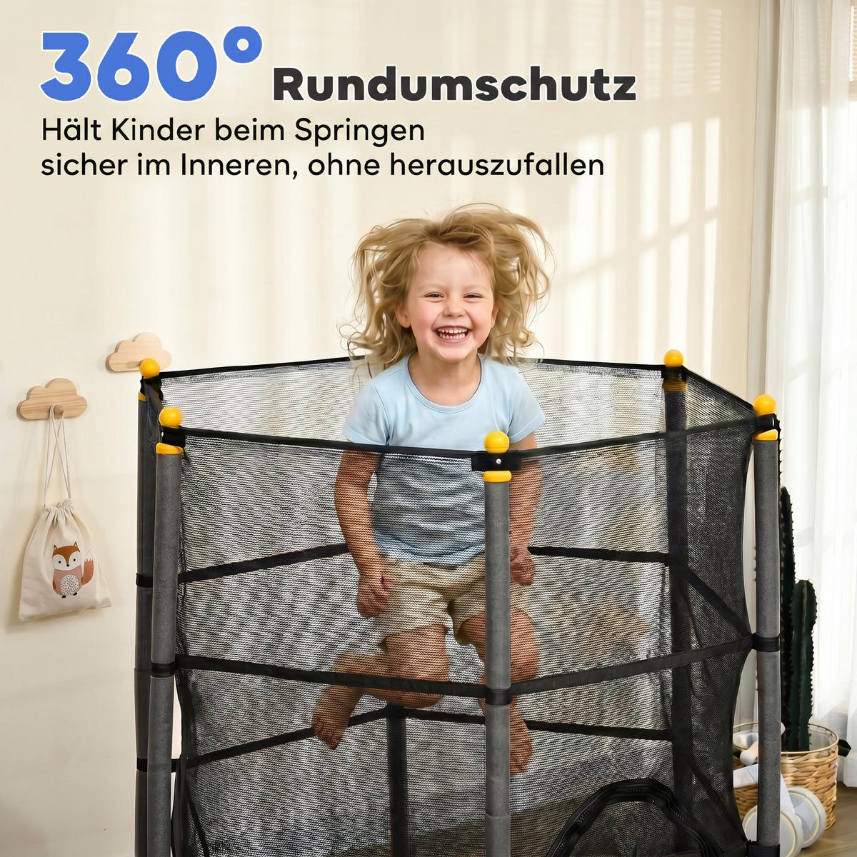 TRAMPOLIN für Kinder DE-10775 Ø163 cm mit Sicherheitsnetz Schwarz - Schwarz, Metall (163/163cm) - ComfortXL