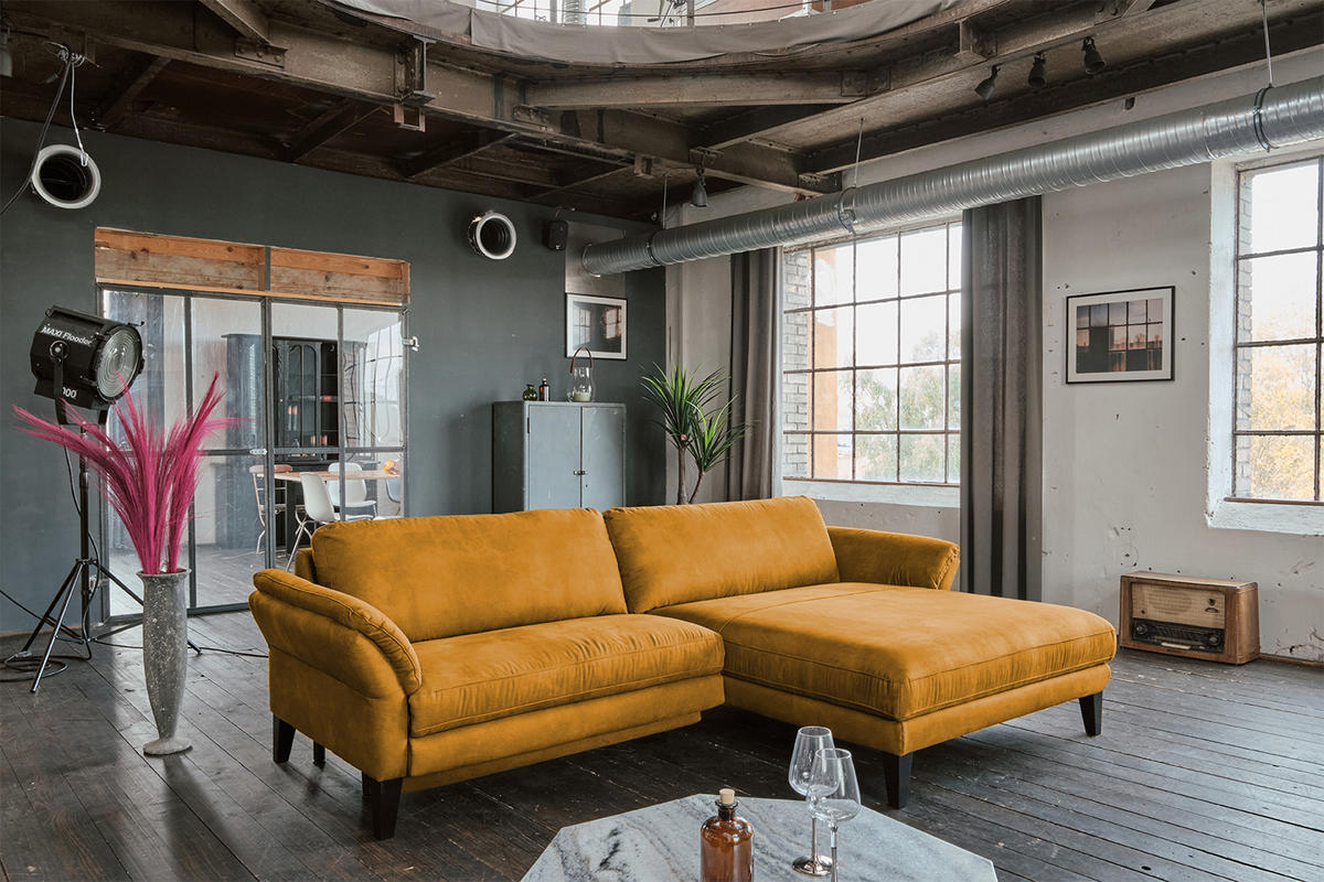 ECKSOFA MIT MOTORISCHER RELAXFUNKTION MALTA Gold Webstoff - Goldfarben/Schwarz, Buchenholz/Textil (302/175cm) - KAWOLA