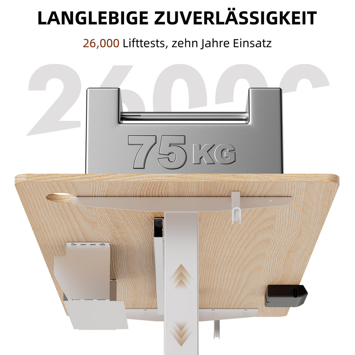 SCHREIBTISCH höhenverstellbar 70 - 120 cm - Hellbraun/Weiß, Holz/Metall (120/60/69cm) - HOMAVO