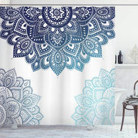 DUSCHVORHANG bunt Stoff Set Dekor Badezimmer mit Haken Blau Dunkelblau - Blau, Textil (180/180cm) - MCBOSON